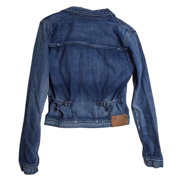 Vintage Polo Ralph Lauren S Small Dungaree Trucker Jacket Blue Distressed Denim - Picture 4 of 8